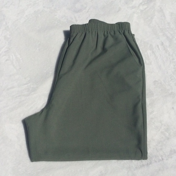 🍎 BRIGGS NEW YORK KHAKI GREEN SLACKS with ELASTIC WAISTBAND - Picture 1 of 16